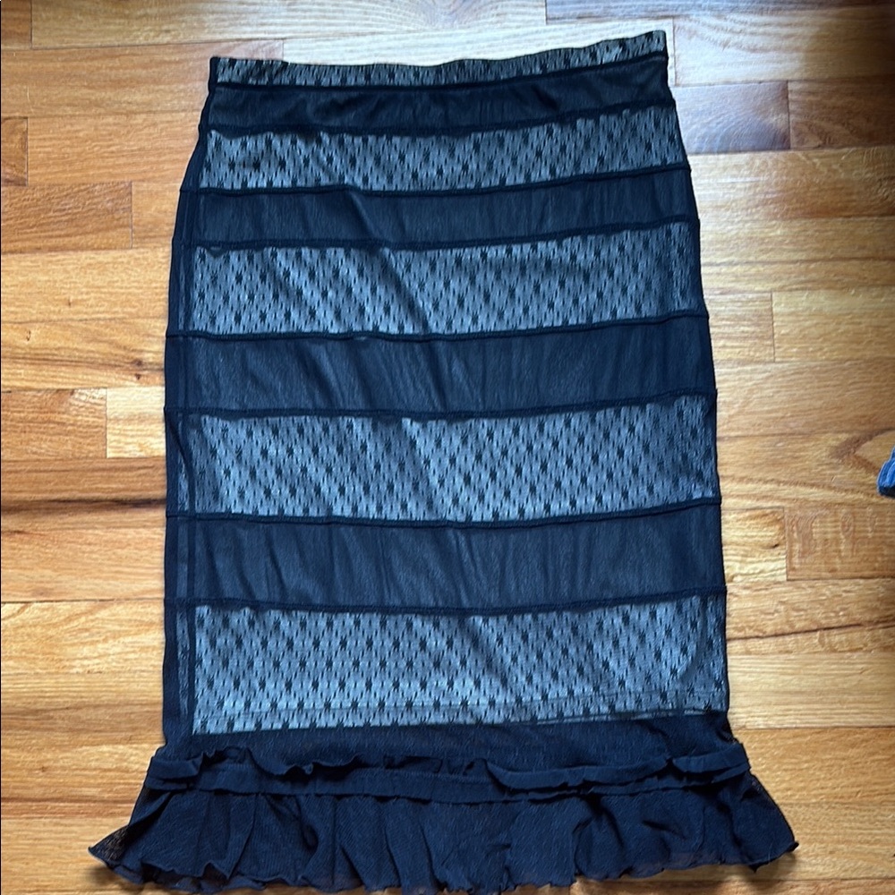 Express Black Ruffled Pencil Skirt Knee-Length